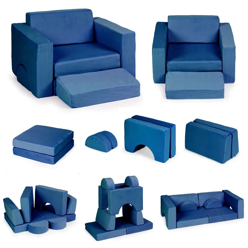 Scaun modular pentru copii DIY, cu 8 perne moi, pliabil – albastru ECOTOYS - Ofertă excelentă