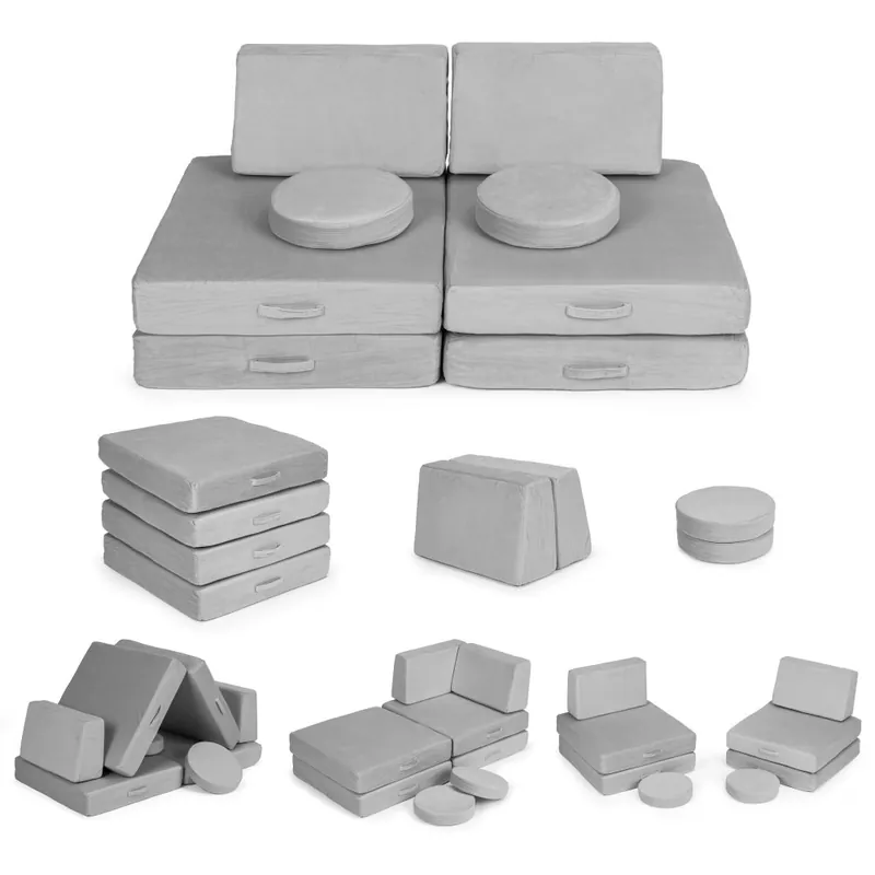 Super preț - Canapea modulară mare pliabilă pentru copii DIY, 8 perne moi - gri ECOTOYS