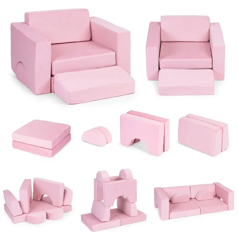 Ofertă promoțională - Scaun modular pentru copii, 8 perne moi, pliabil - roz ECOTOYS