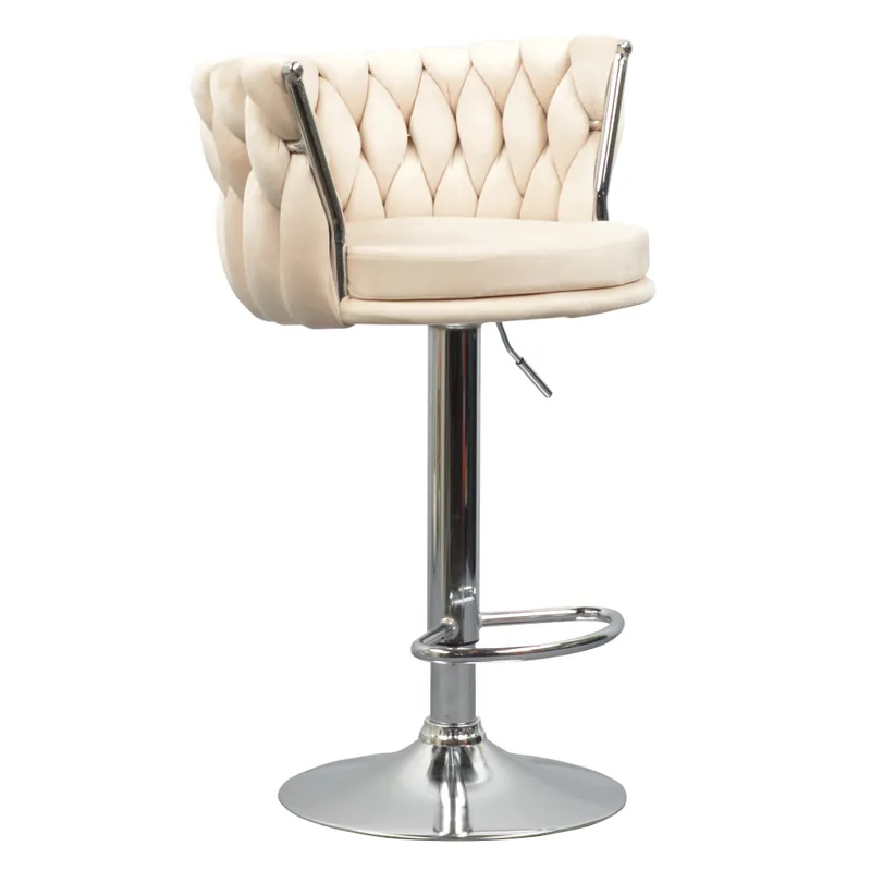Scaun de bar de design, bej ţesătură Velvet/crom, BRIN - Comandă online