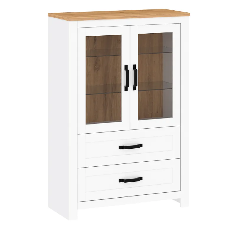 Vitrină, alb alba / stejar craft auriu, LANZETTE K - Produs vedetă