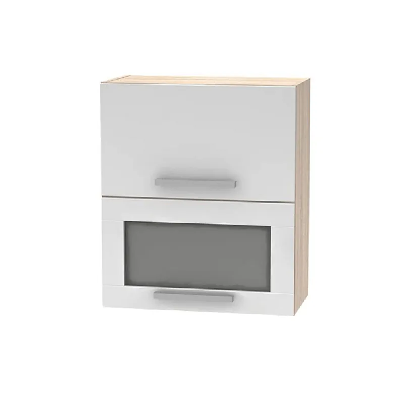 Lansare | Cabinet superior batant cu sticlă 2DV, stejar sonoma/alb, NOVA PLUS NOPL-009-OH