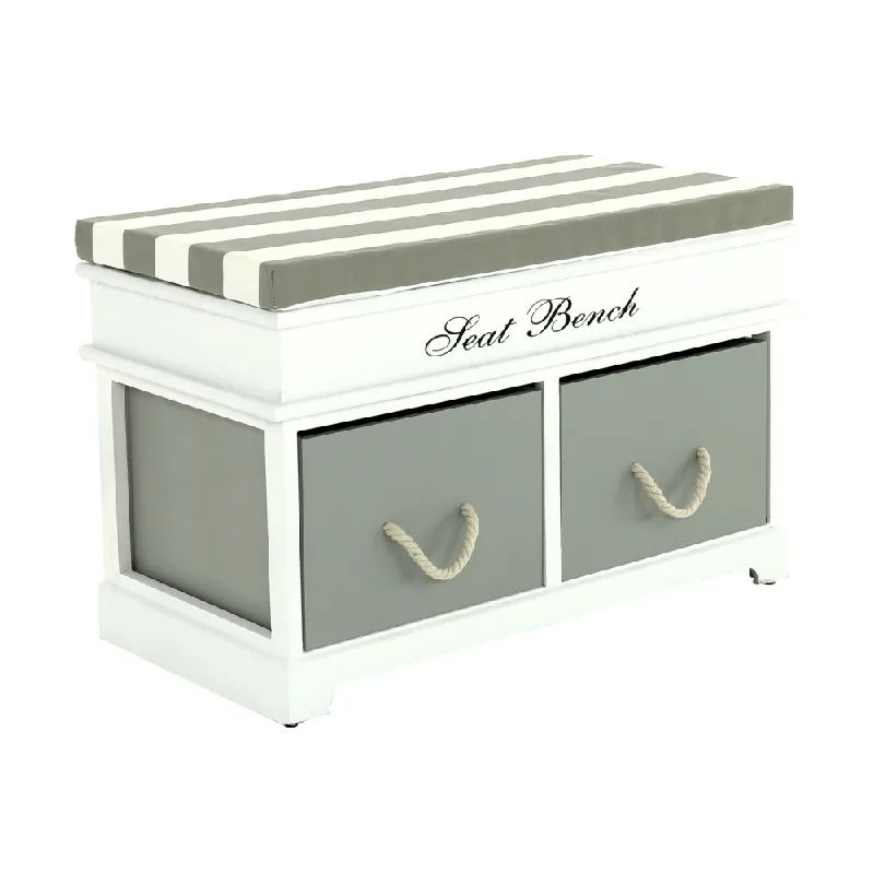Bancă cu pernă, 2 sertare, alb/gri, SEAT BENCH 2 NEW - Reduceri