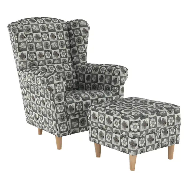 Fotoliu cu taburet, material textil în stilul patchwork N1, ASTRID - Comandă cu încredere