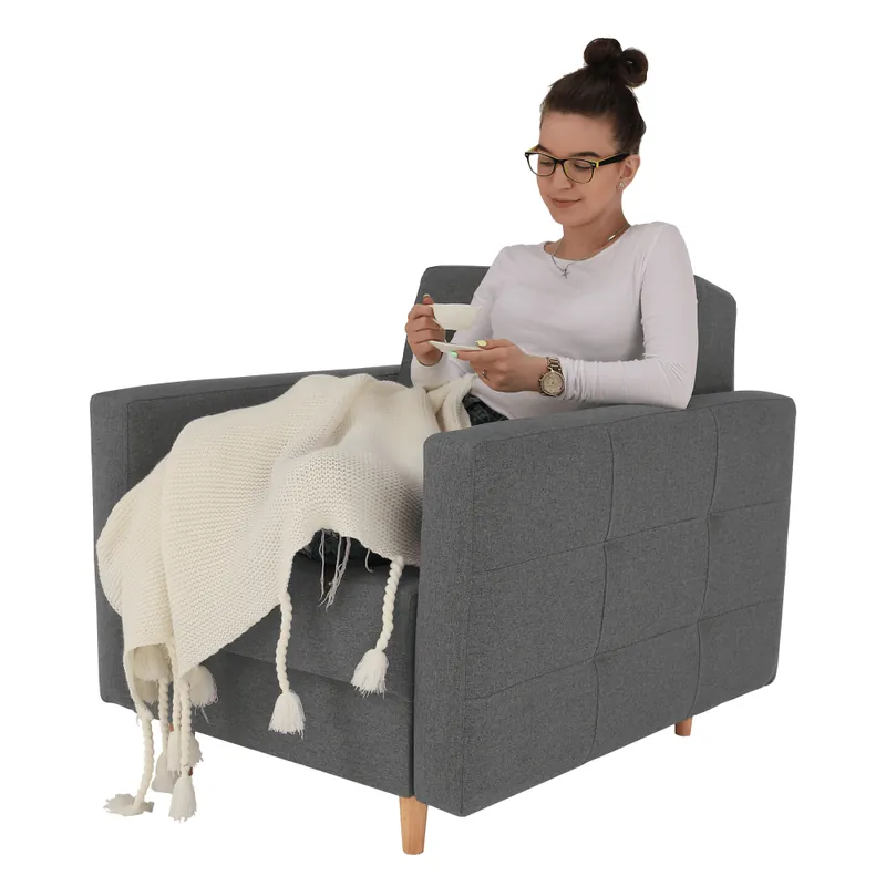 Fotoliu complet tapiţat, material textil gri închis, AMEDIA - Reducere mare