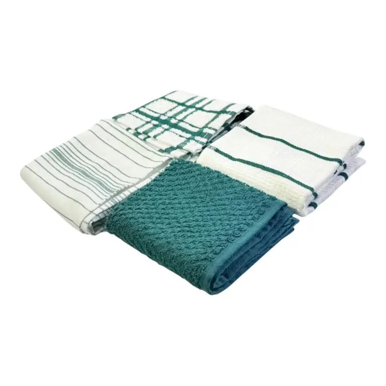 Favoritul clienților | Set 4 prosoape de bucătărie din bumbac 100% – 30 x 55 cm, model verde-alb, utilizare zilnică
