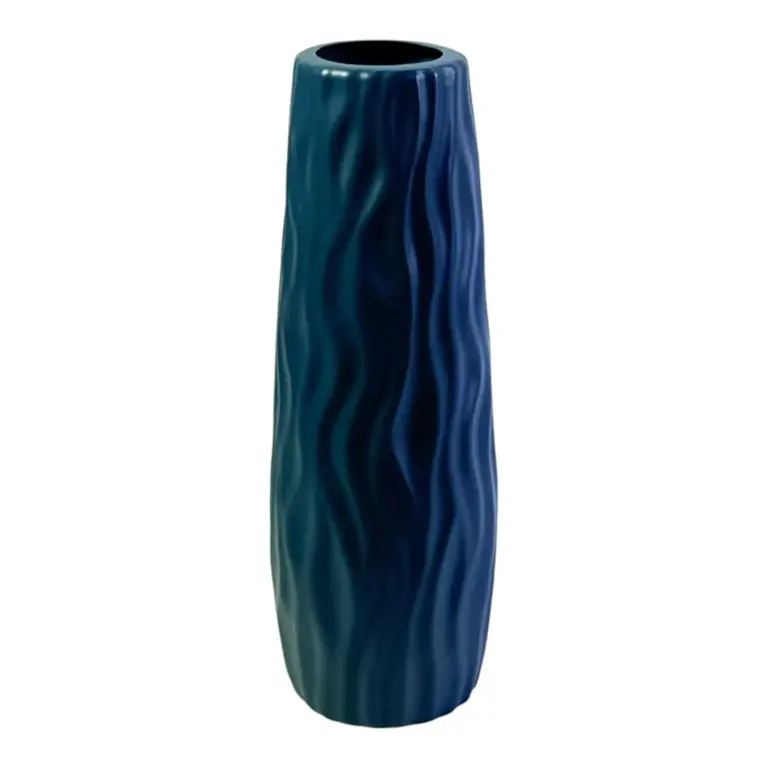 Vază decorativă din plastic albastră model Wave cu textură ondulată 21 cm x 6 cm | Economii suplimentare