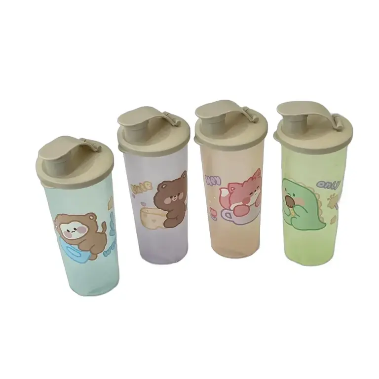 Ofertă exclusivă - Set Sticle Pastel cu Capac, Decor Animale Dragalase, Material Durabil si Sigur, Ideal pentru Bauturi Racoritoare