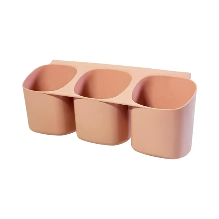 Comandă acum - Organizator baie cu 3 compartimente, suport perete pentru periuțe dinți și accesorii, design compact, culoare roz mat