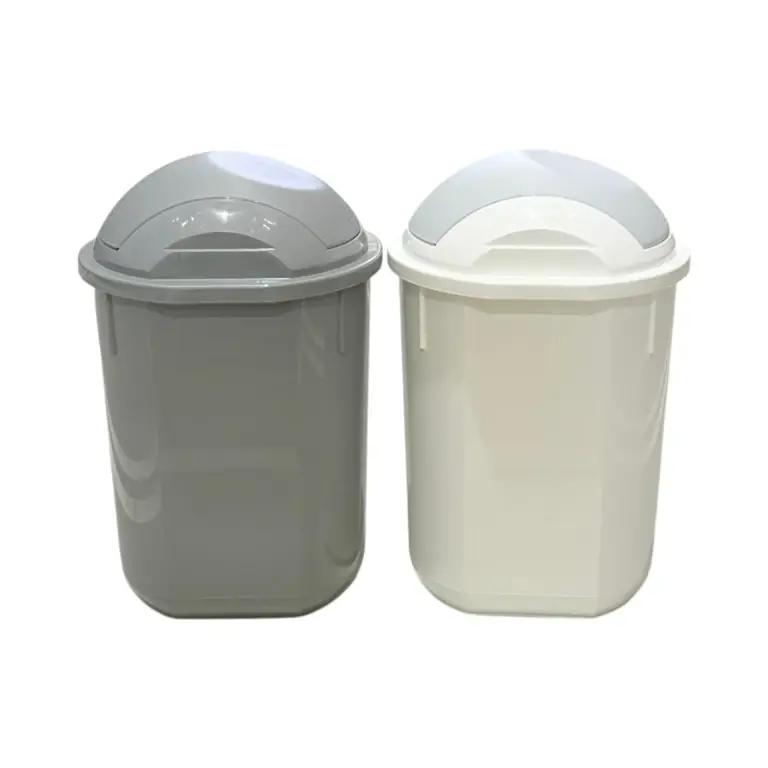 Coș de gunoi din plastic 12L cu capac basculant, design compact pentru baie și bucătărie, culoare gri deschis | Produs nou