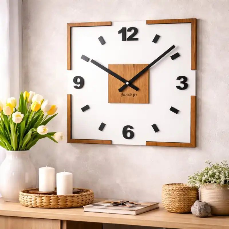 Ceas alb cu decor stejar 30 x 30 cm - Recomandare