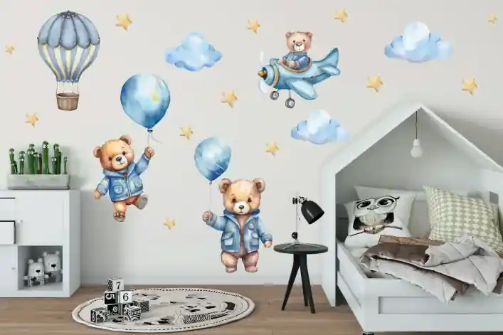 Economisește mai mult - Wall sticker pentru pepinieră băieți - ursuleț de pluș