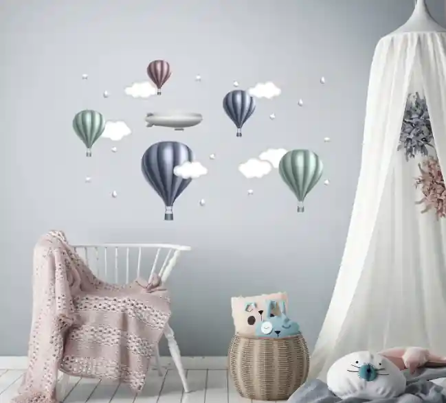 Wall sticker baloane, nori și dirijabile în culori moi | Produs popular