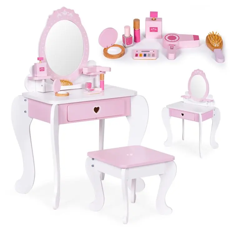 Preț redus | Masă cosmetică pentru copii cu oglindă, scaun și accesorii