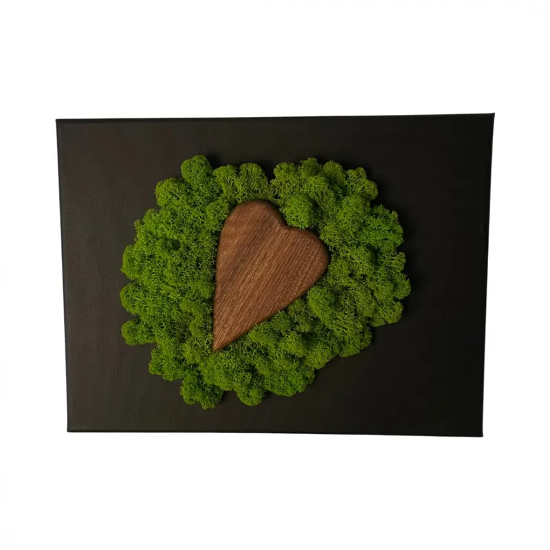 Tablou cu inimă de lemn și mușchi 20 x 30 cm | Reducere