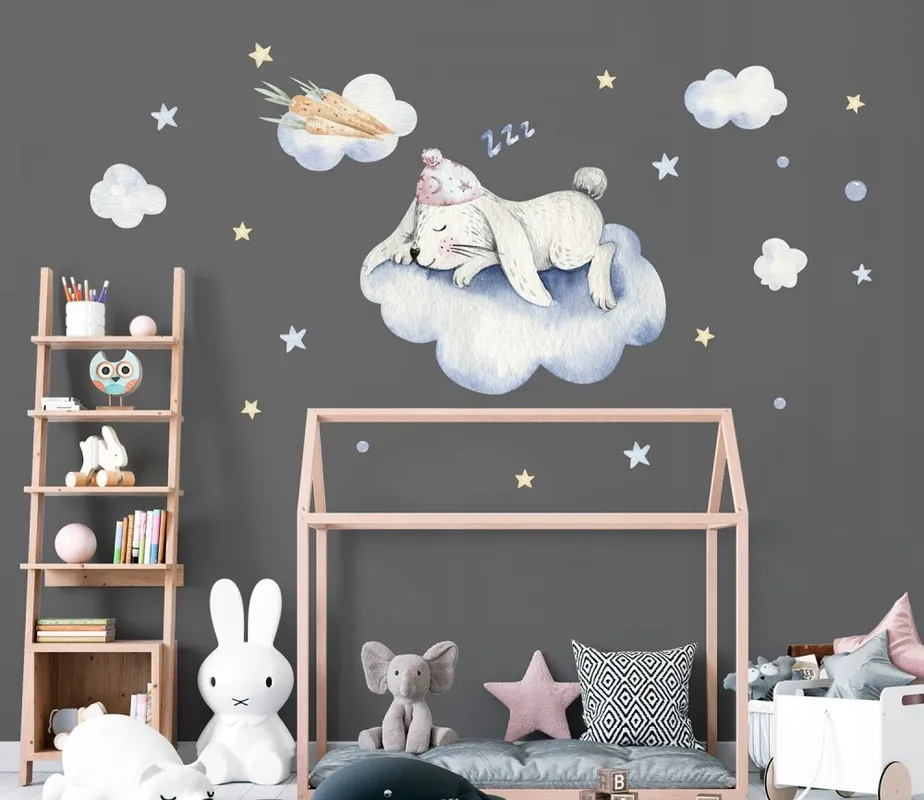 Autocolante decorative de perete cu iepuraș care doarme | Plasează comanda