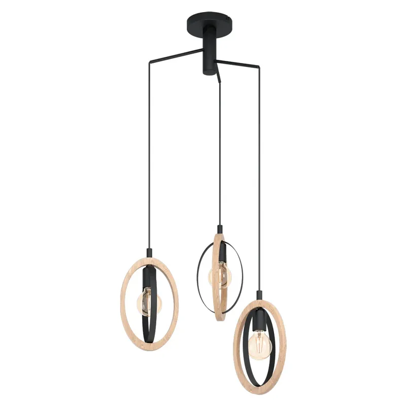 Economisește acum | Lustra vintage EGLO BASILDON 43463, E27 3X40W IP20, Otel Negru, Lemn Maro