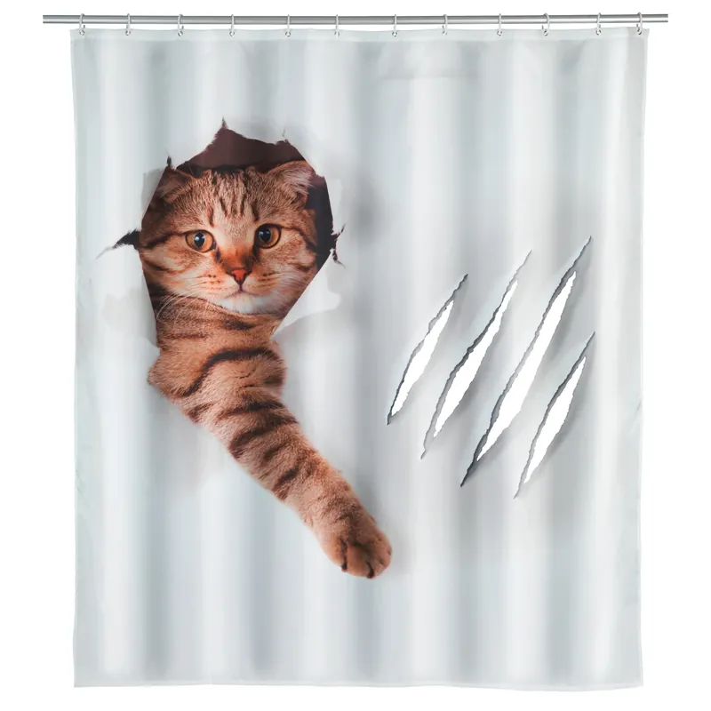 Perdea dus, 100% polyester, Wenko, Cute Cat, 180x200 cm | Au mai rămas puține bucăți