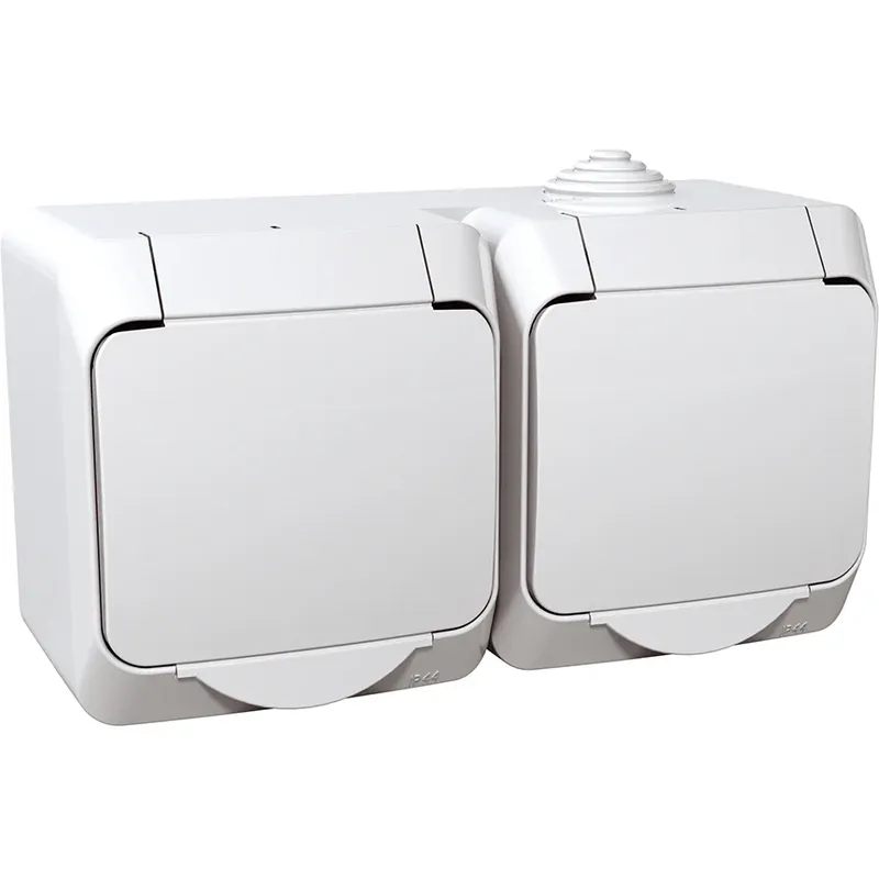 Reduceri | Priza dubla cu impamantare Schneider Cedar Plus WDE000523, IP44 alb, montaj aplicat orizontal
