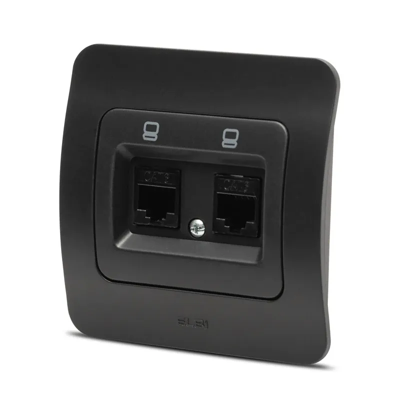 Acum disponibil - Priza Dubla UTP RJ45 Elbi Jazz Cat6 Incastrat Negru Mat ST