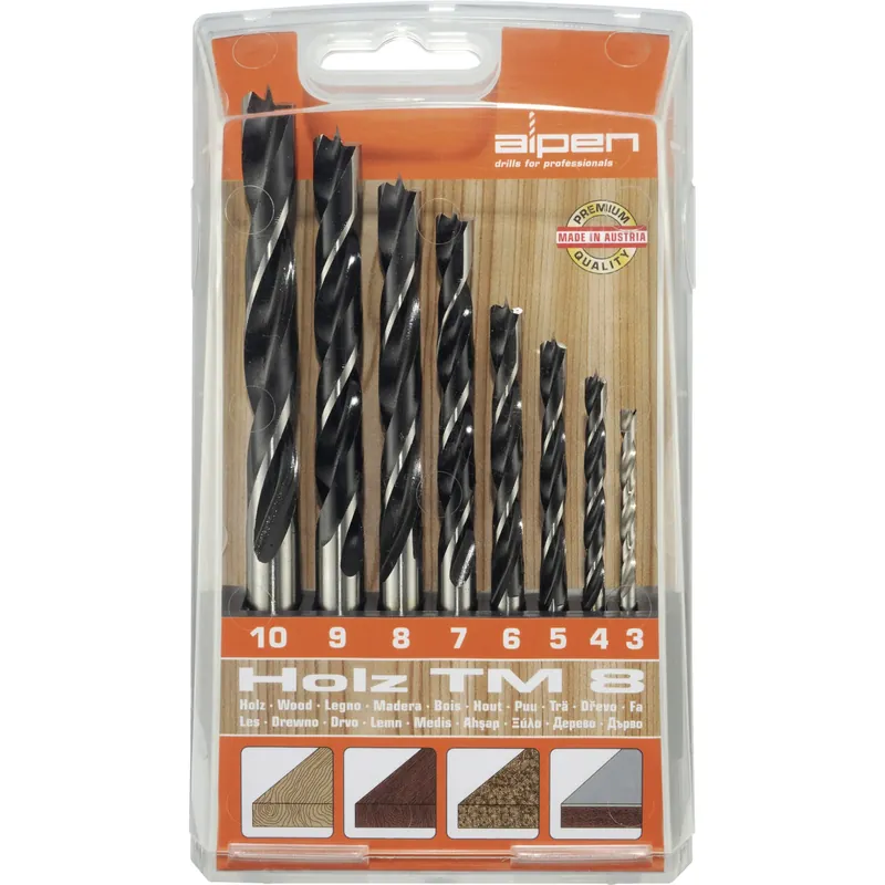 Set 8 burghie pentru lemn, Alpen, TM-8, Otel carbon, Gri | Cumpără direct de la producător