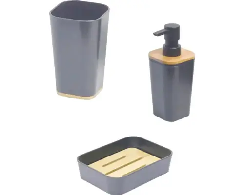 Set Dozator Sapun Lichid, Sapuniera Si Pahar Plastic-bambus Negru - Selecție premium