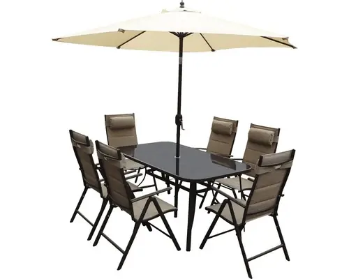 Set Mobilier Gradina 8 Piese 6 Locuri Bej Inchis - Ofertă flash