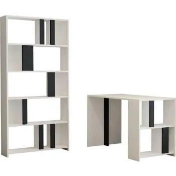 Set mobilier birou Trendy Lima, alb, antracit, cu raft | Favoritul clienților