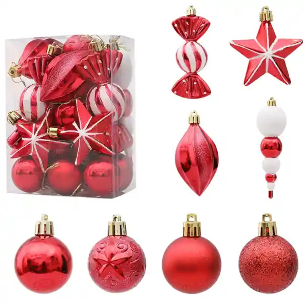 20 bucăți Ornamente de Crăciun decorative suspendate Diverse forme mingi țurțuri stea Decor de Crăciun pentru apartament pe brad și interior - Plasează comanda