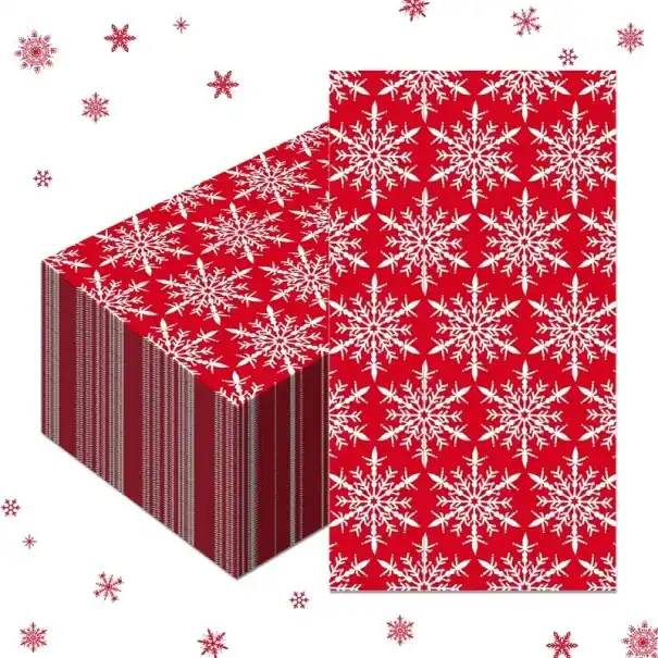 20 bucăți Servetele din hârtie 40 x 33 cm Servetele de Crăciun Fulgi albi pe fundal roșu Motiv de iarnă cu zăpadă Servetele decorative pentru masa de Crăciun | Acum disponibil