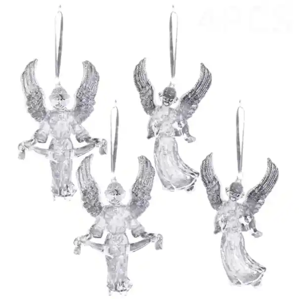 4 bucăți Ornament de Crăciun din acril 9 cm Pandantive transparente în formă de îngeri Decorațiuni festive pentru brad - Reducere extra