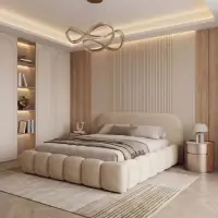 Super ofertă - Pat tapitat cu material raiat Crem 200 x 200 Orlando slim