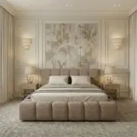 Produs popular - Pat tapitat cu material raiat Bej 180 x 200 Boston slim