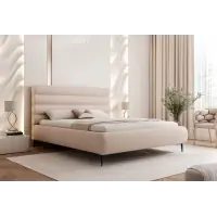 Pat 200 x 200 tapitat cu Textil Runo Bej deschis Kora | Calitate profesională