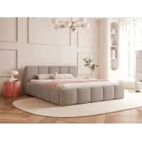 Reducere mare - Pat 140 x 200 tapitat cu Stofa Loop Bej inchis Aeris