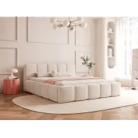 Ofertă avantajoasă - Pat 140 x 200 tapitat cu Stofa Loop Crem Aeris