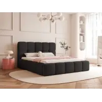 Reducere specială - Pat 160 x 200 tapitat cu Stofa Loop Negru Livia