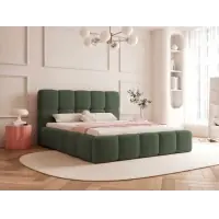 Gata de expediere - Pat 140 x 200 tapitat cu Stofa boucle Quelle Verde Livia