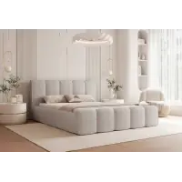 Pat 160 x 200 tapitat cu Stofa Puente Bej deschis Nero - Reduceri