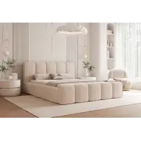 Reducere suplimentară | Pat 160 x 200 tapitat cu Chenille Cremona Bej deschis Nero