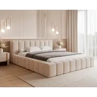 Ultimele zile | Pat 200 x 200 tapitat cu Chenille Perfect harmony Crem Cubo