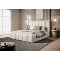Comandă rapid | Pat 200 x 200 tapitat cu Stofa boucle Abriamo Alb Arden