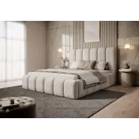 Acum disponibil - Pat 140 x 200 tapitat cu Corduroy Poso Bej deschis Arden