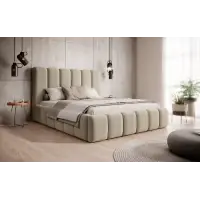 În topul vânzărilor | Pat 140 x 200 tapitat cu Catifea Monolith Bej Arden
