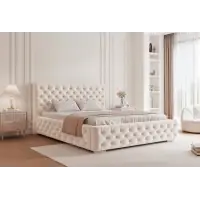 Pat 140 x 200 tapitat cu Catifea Magic velvet Ivory Noah | Produs nou