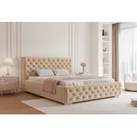 Comandă simplu | Pat 200 x 200 tapitat cu Stofa Kronos Bej Lora