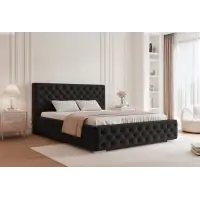 Pat 200 x 200 tapitat cu Stofa Kronos Negru Lora | Profită acum