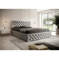 Se poate comanda - Pat 180 x 200 tapitat cu Catifea Magic velvet Gri deschis Lora