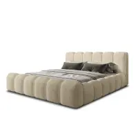 Livrare rapidă - Pat 140x200 tapitat cu Stofa boucle Bej Adell