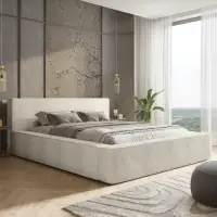 Calitate superioară - Pat 200x200 tapitat cu Stofa boucle Bej Alma